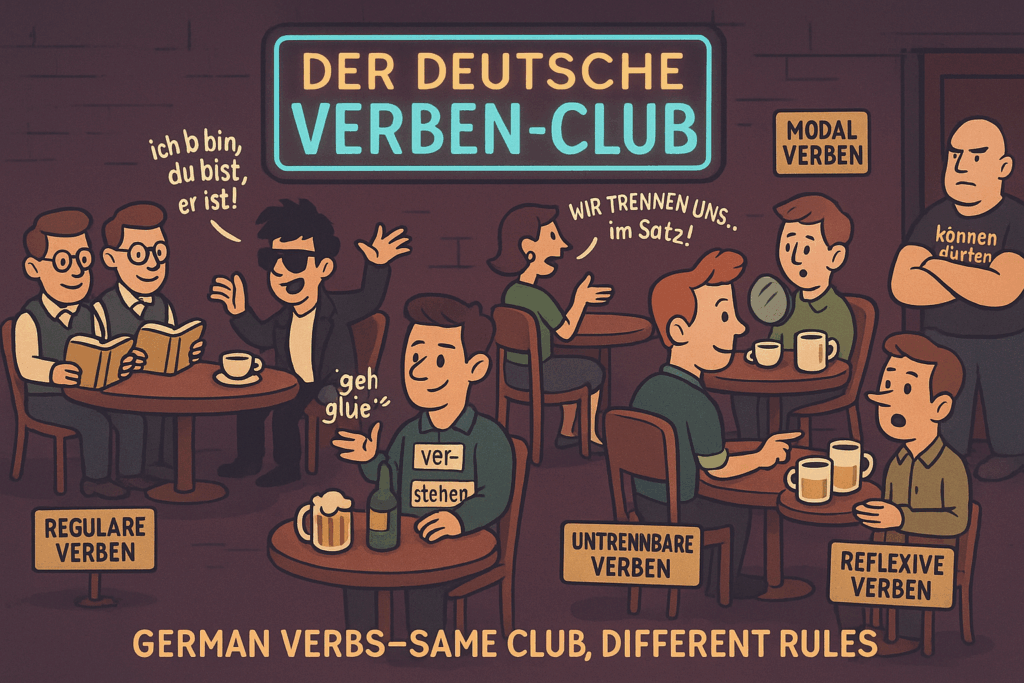 Cartoon of the German verbs club