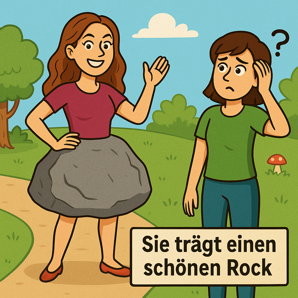 A woman wearing a rock, which translates in German to skirt