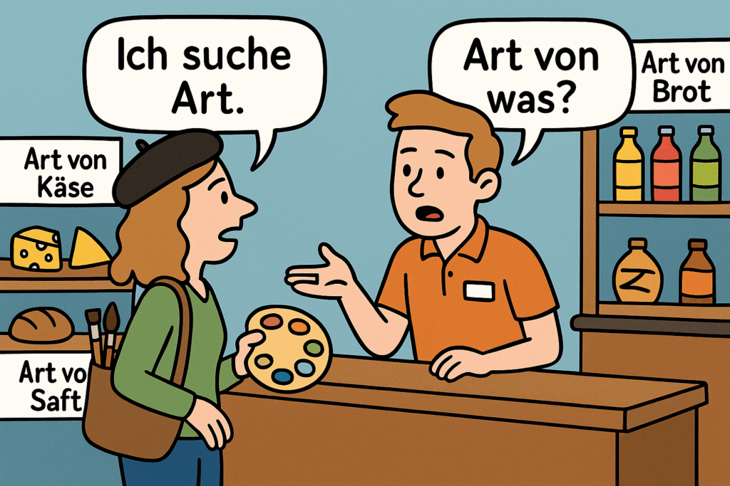A customer is looking for Art, but in German it means type or kind
