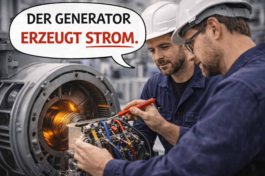 Der Generator erzeugt Strom. The generator produces electricity.