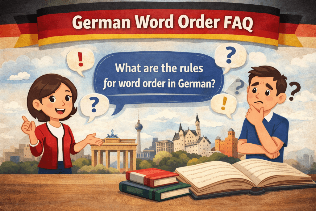 Illustration of German word order FAQ and what are the rules for word order in German?