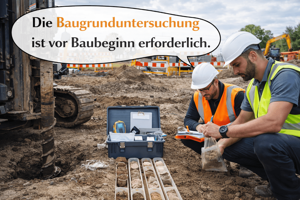 A construction worker at a construction site says A soil investigation is required before construction begins in German