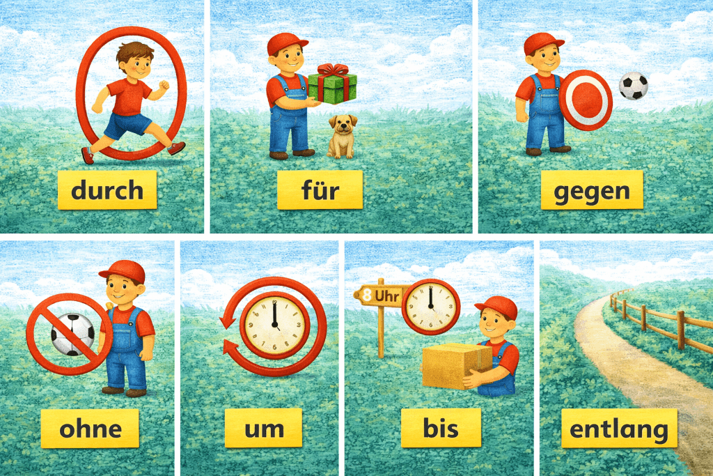 Illustration showing the German accusative prepositions