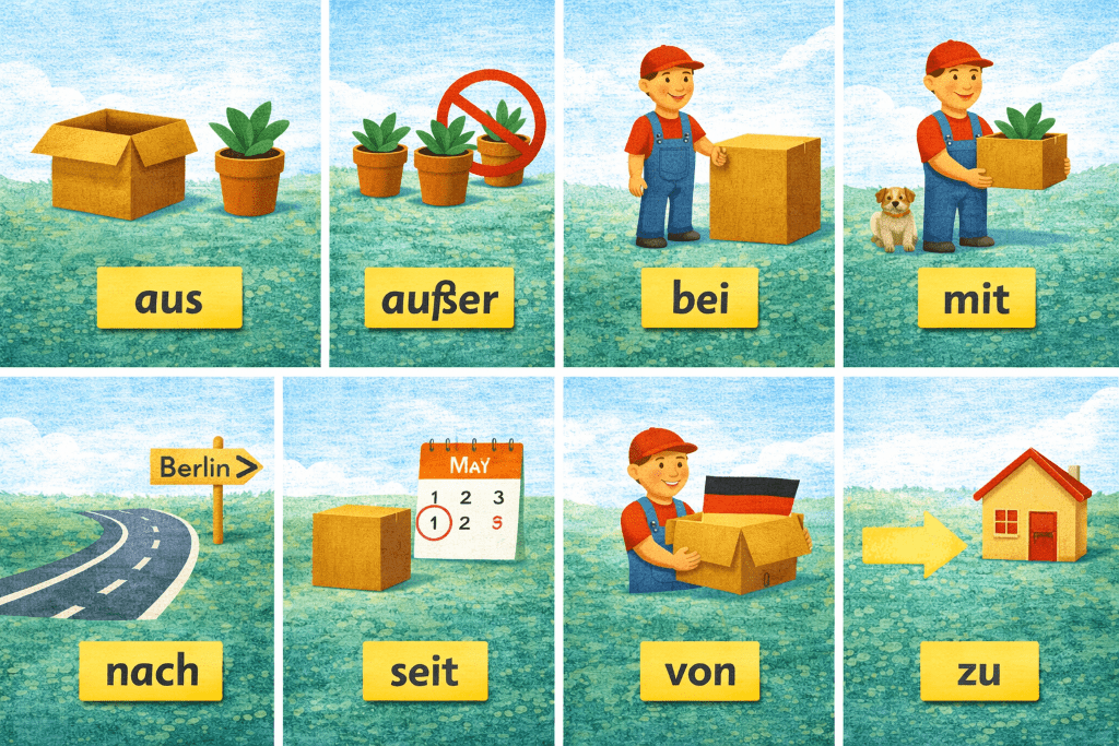 Illustration showing the German dative prepositions