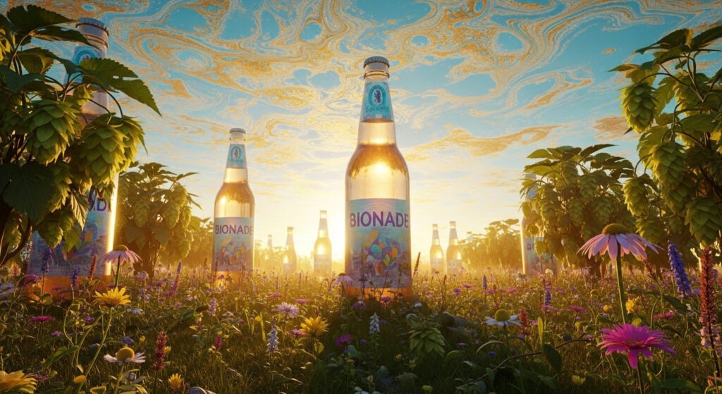 Bionade in a field of wildflowers on a beautiful summer day