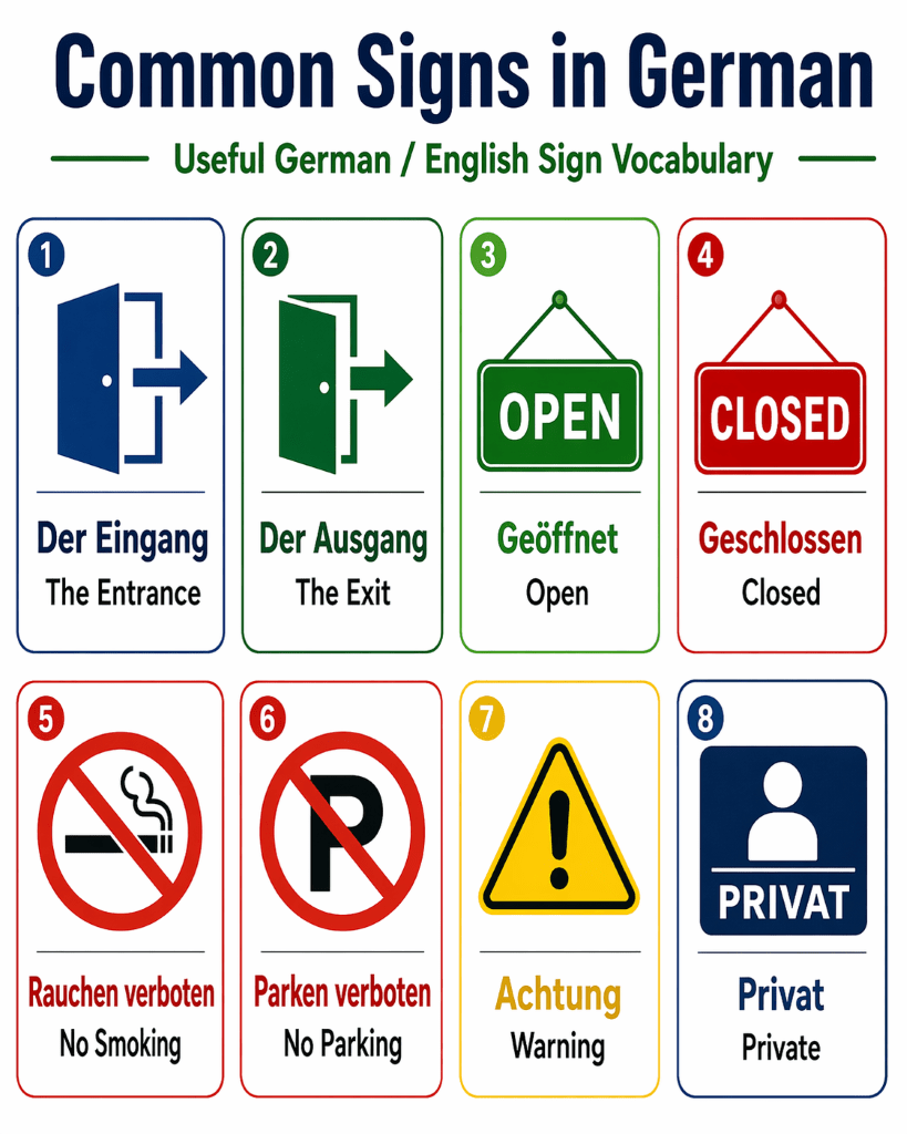 Common signs in German with English translations