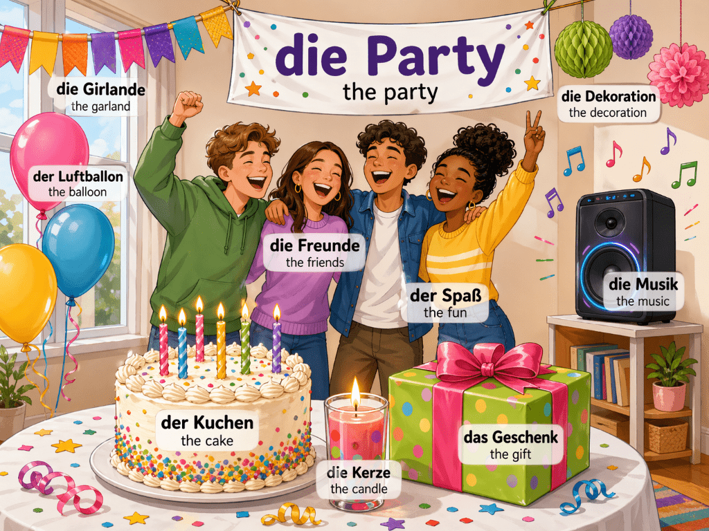 German party with vocabulary labels