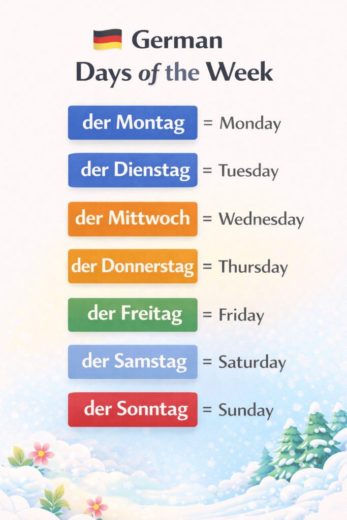 Infographic showing the German days of the week