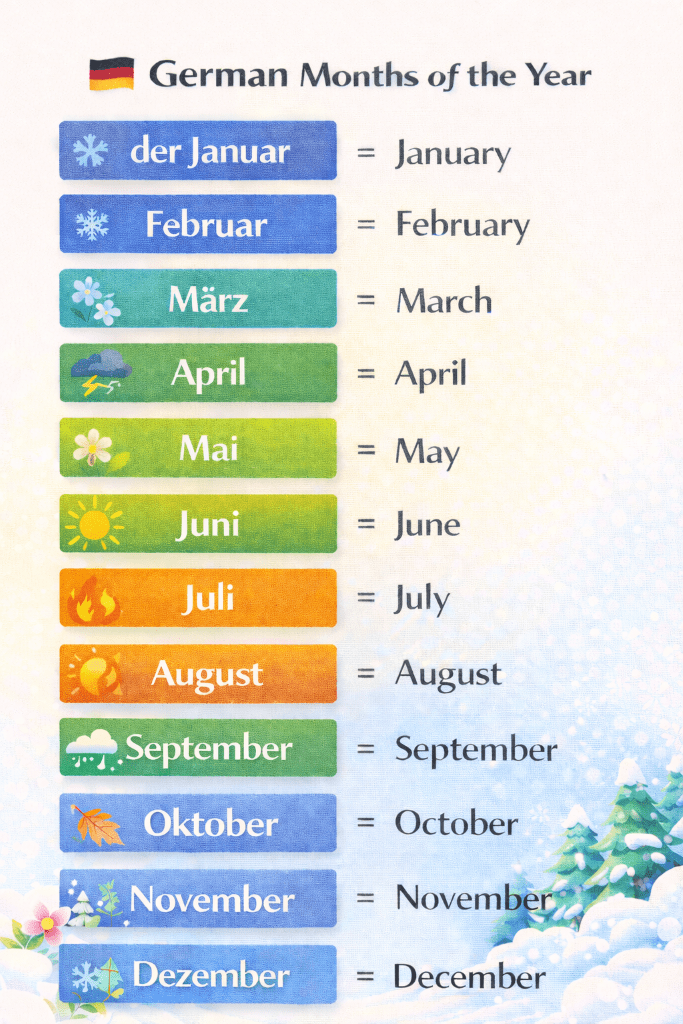 Infographic showing the German months of the year