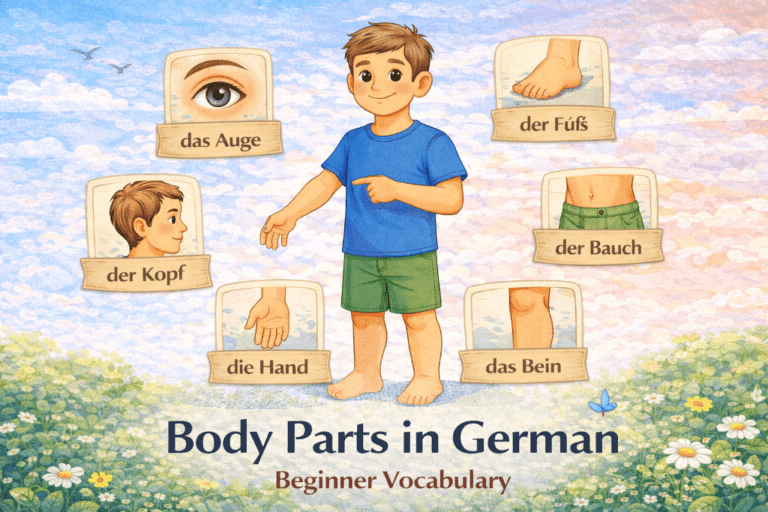 Body parts in German beginner vocabulary with examples of words that describe the human body
